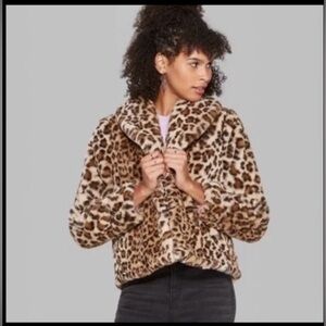 Wild Fable Leopard Faur Fur Shawl Collar Jacket Size XS Oversized Maximalism